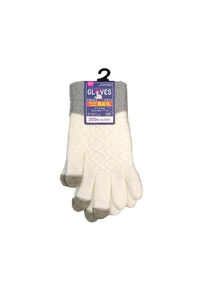 DAISO Touchscreen Gloves – Brushed Back With Texture Pattern B, Cream